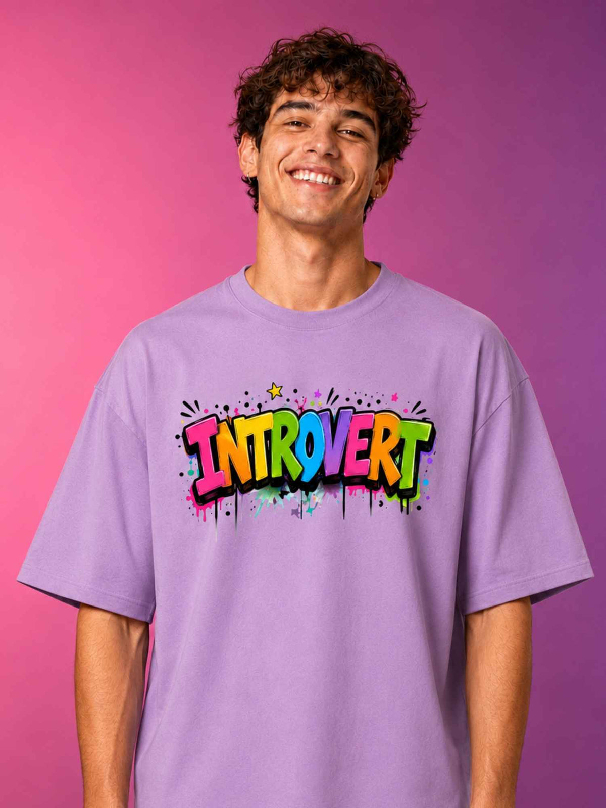 Excello Men's 'Social Introvert' Graphic Oversized T-Shirt | Lavender