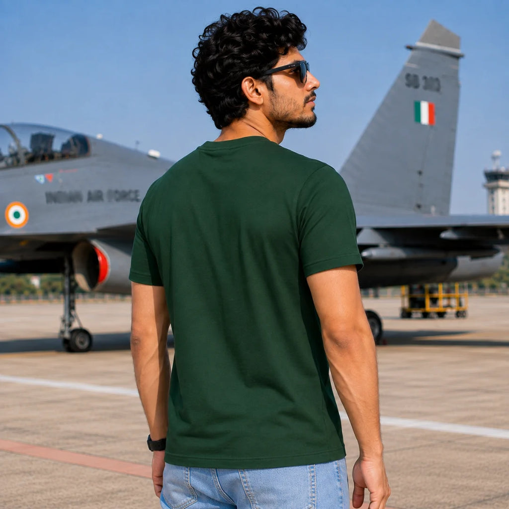 Premium Patriotic Fighter Jet Graphic T-Shirt | 180 GSM Pure Cotton, Bio-Washed Regular Fit