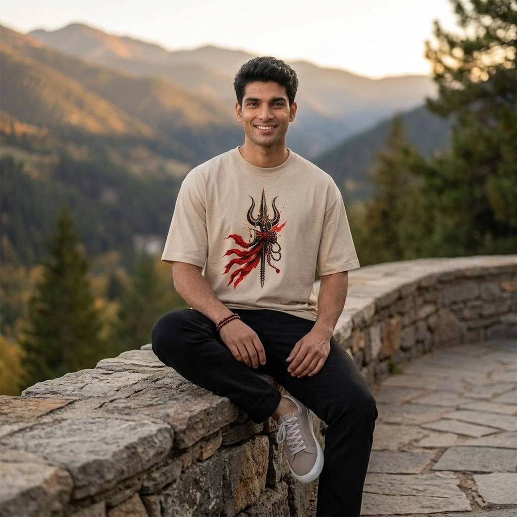 Mahakal Lord Shiva Printed Oversized T-Shirt for Men | Premium 240 GSM Heavyweight Cotton Graphic Streetwear Tee