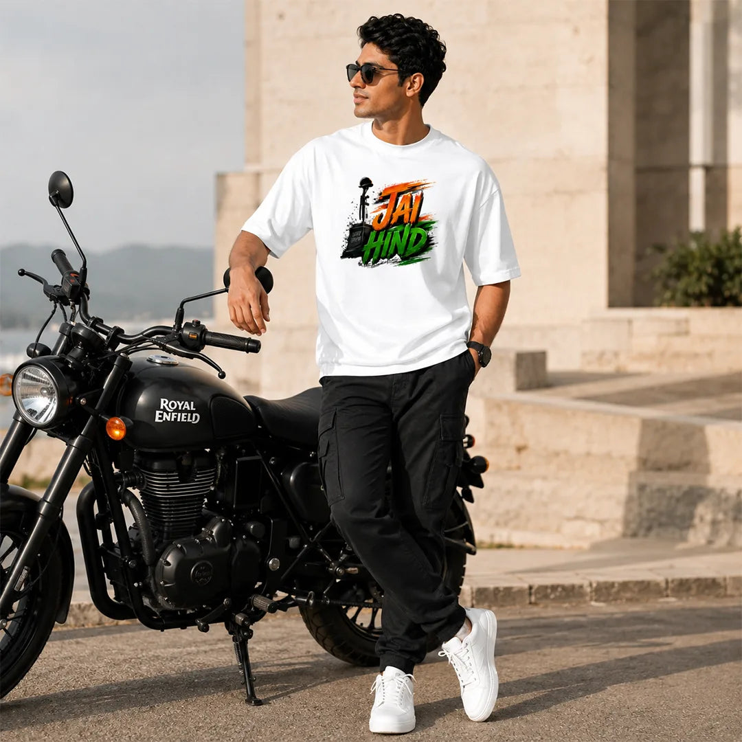 Indian Patriot Jai Hind Graphic Oversized T-Shirt - Heavyweight 240 GSM