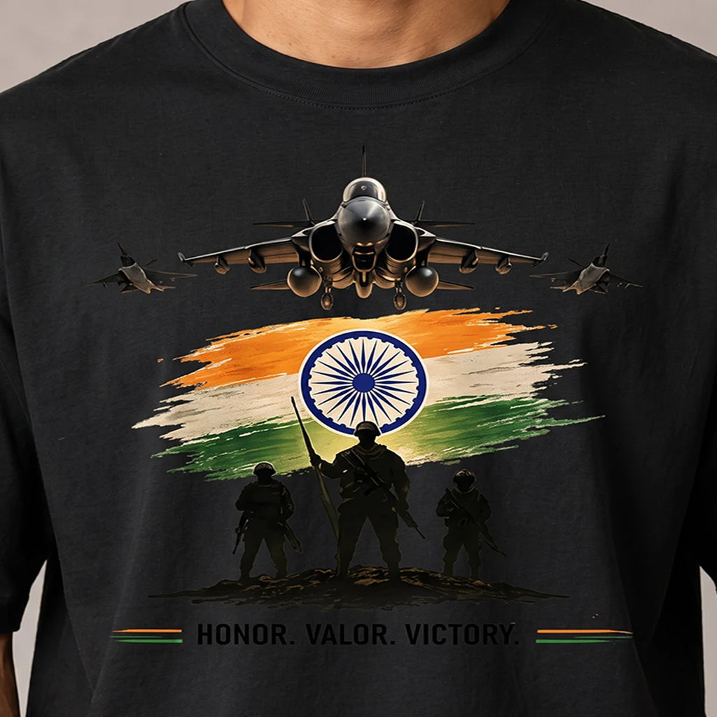 Men's Oversized Graphic T-Shirt - "Guardians of the Skies" IAF Tribute, 240 GSM Pure Cotton