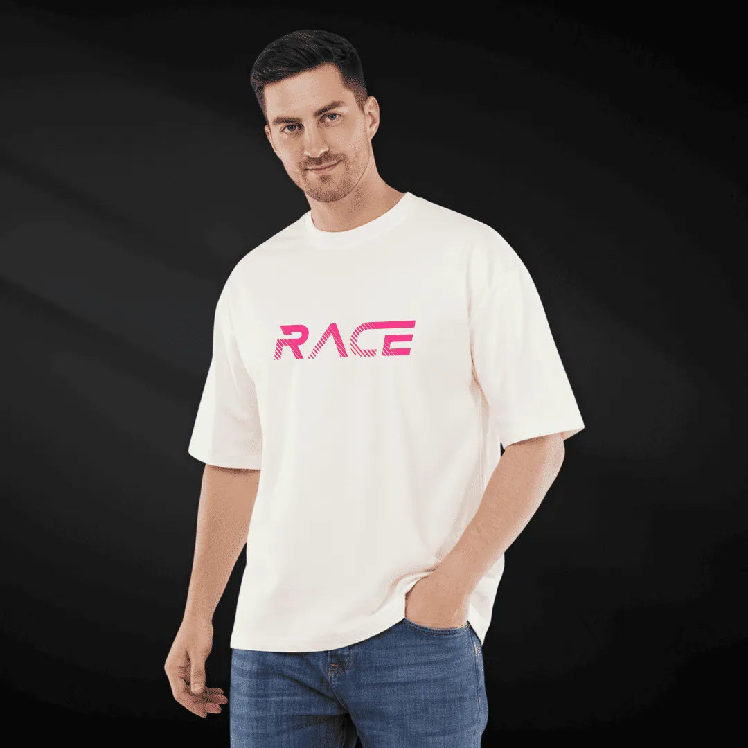 Men's Oversized Pure Cotton "RACE" Graphic T-Shirt - Vintage Dodge Challenger '70 Streetwear Tee