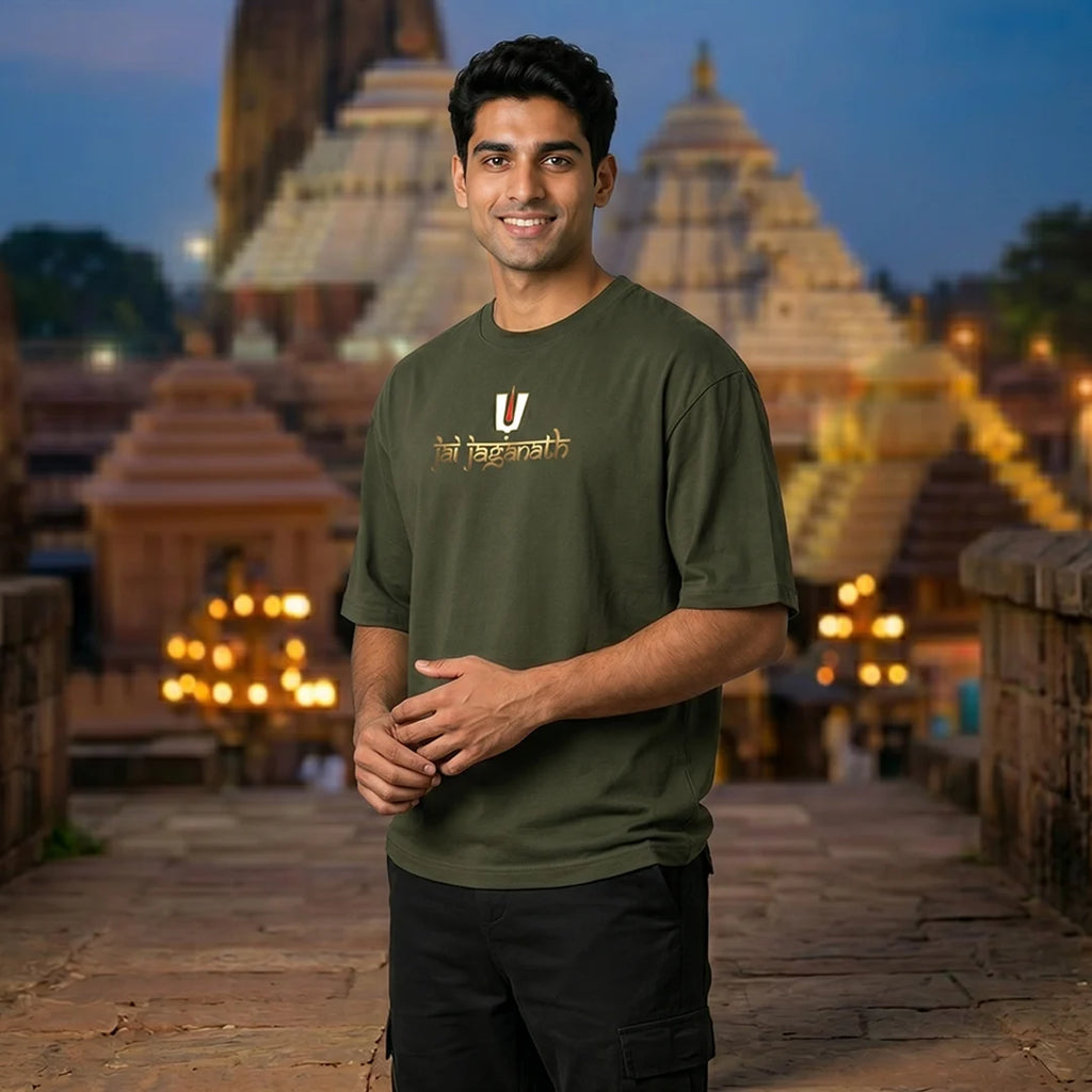 Premium Oversized Jai Jagannath Graphic T-Shirt - 240 GSM Pure Cotton, Soft Biowashed
