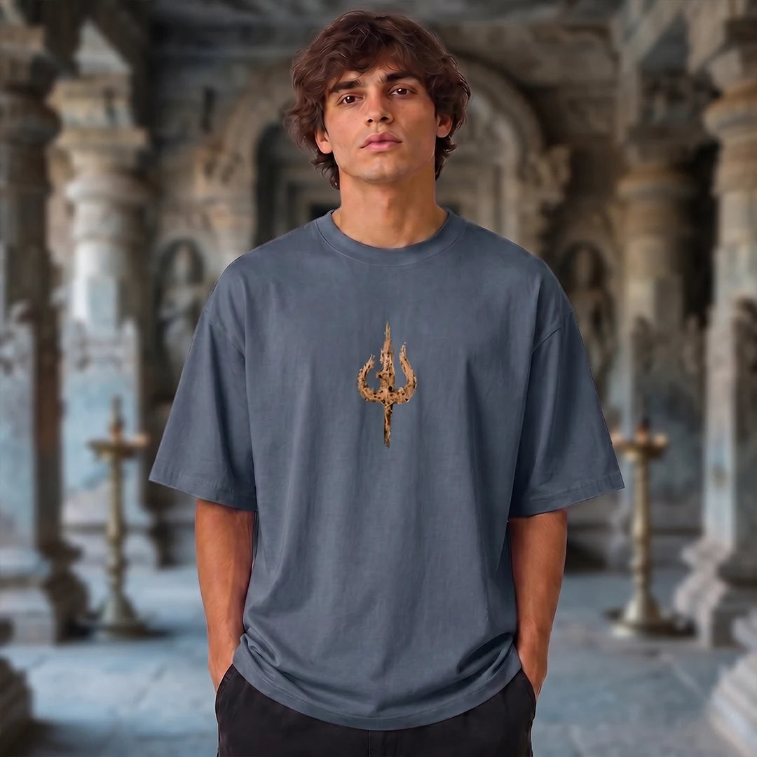 Premium Drop Shoulder T-Shirt | Shiva & Parvati Divine Print | 240 GSM Heavyweight