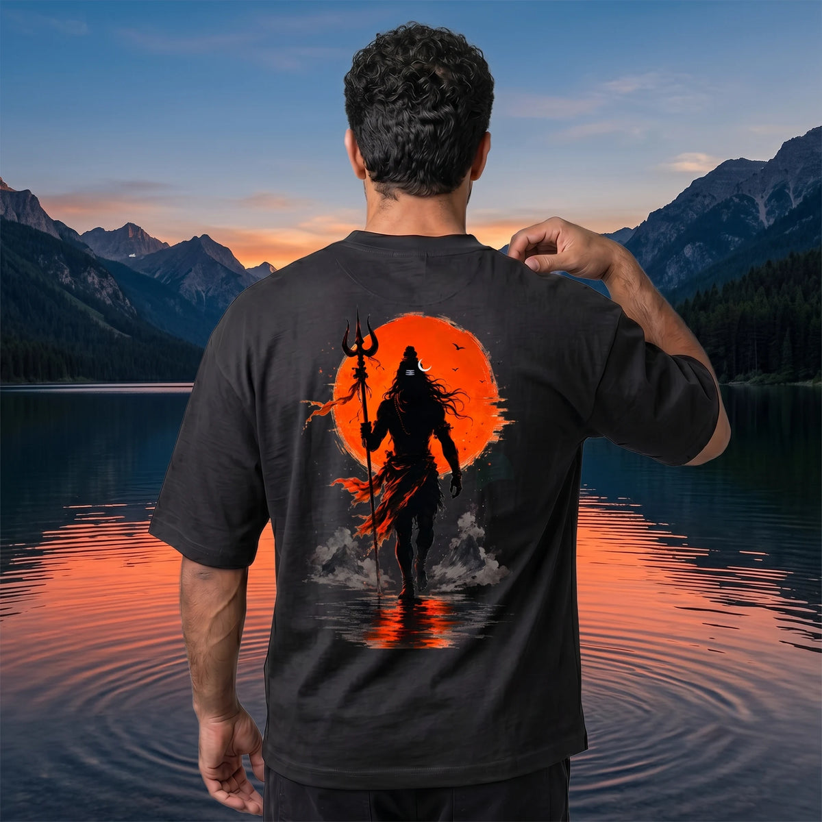 Lord Shiva Mahakal Graphic Printed Oversized T-Shirt | Premium 240 GSM Pure Cotton Breathable Dual-Print Devotional Tee