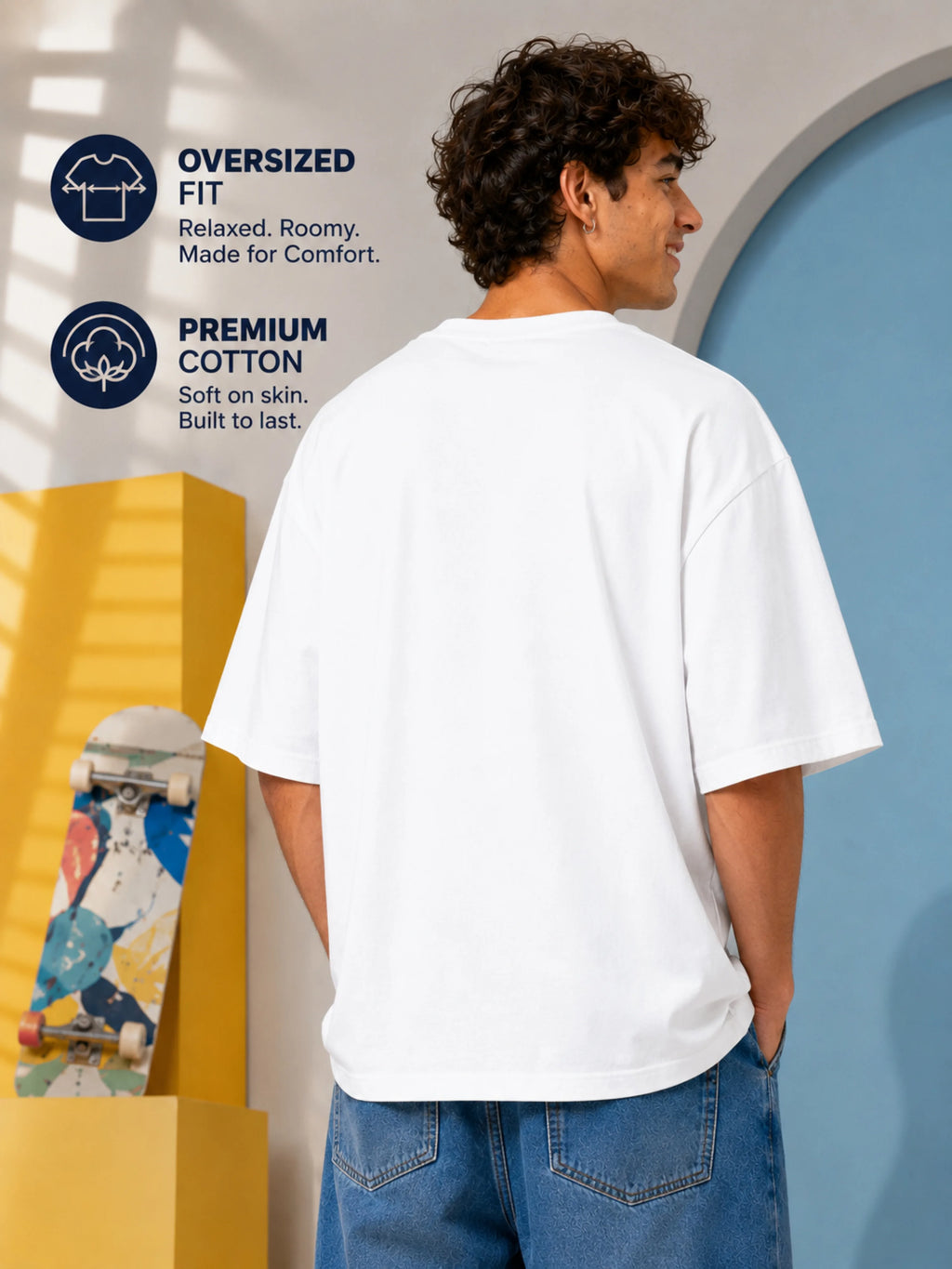 Excello Men's Oversized Graphic T-Shirt - 240 GSM Pure Cotton, Biowashed Drop Shoulder Tee