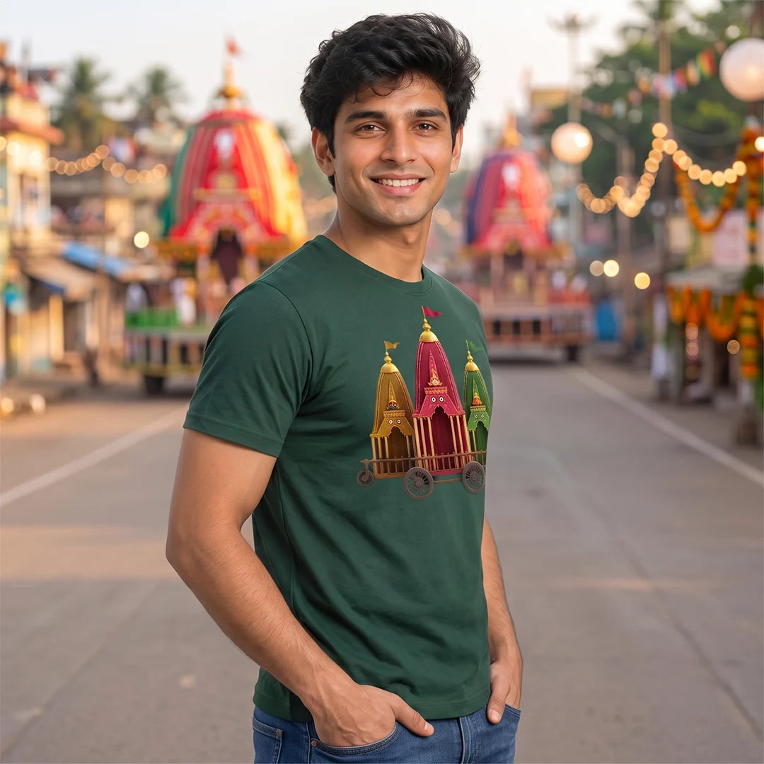 Premium Men's Pure Cotton Jagannath Puri Rath Yatra Chariot Graphic T-Shirt