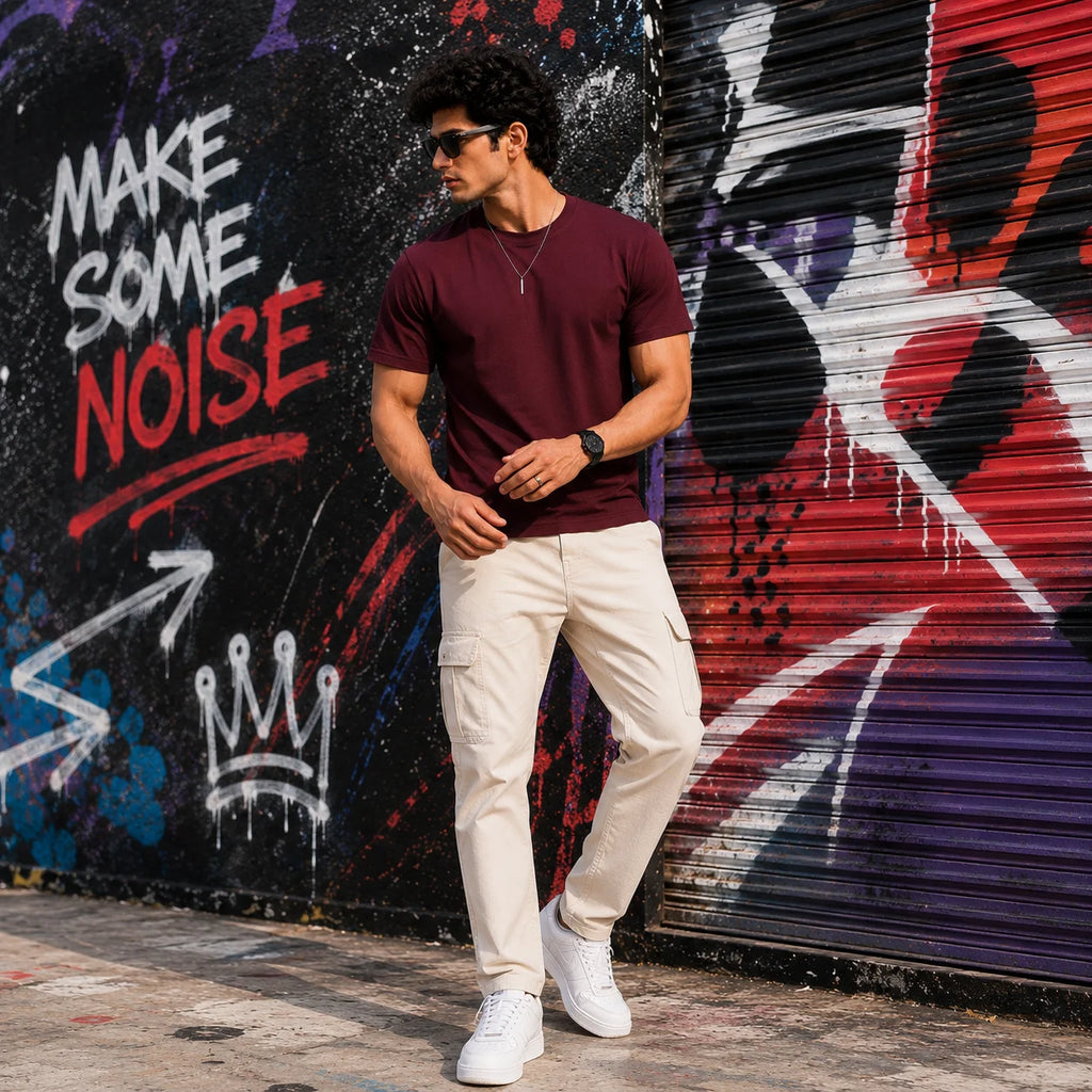 EXCELLO Men’s Plain Cotton T-Shirt (Regular Fit, Round Neck)