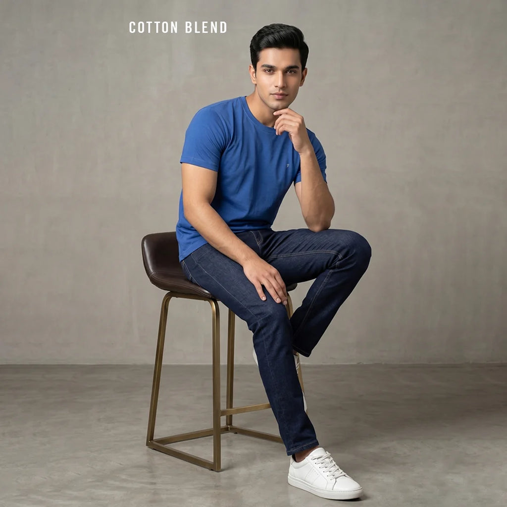 Men's Regular Fit Round Neck T-Shirt – Premium 180 GSM Biowashed Cotton Blend Half Sleeve Tee