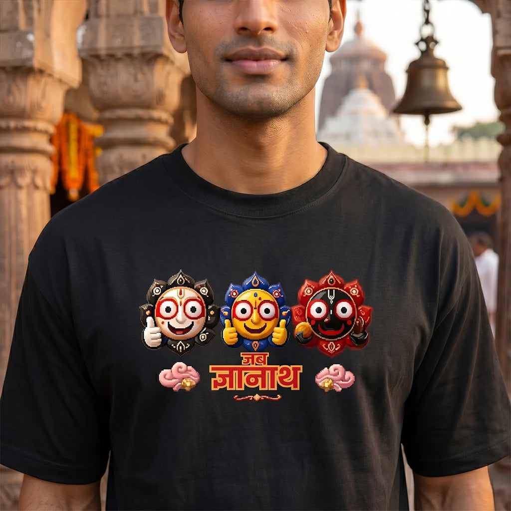 Divine Jagannath Trinity Print Oversized Streetwear T-Shirt – 240 GSM Heavyweight Pure Cotton