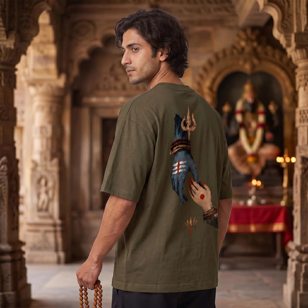 Premium Drop Shoulder T-Shirt | Shiva & Parvati Divine Print | 240 GSM Heavyweight
