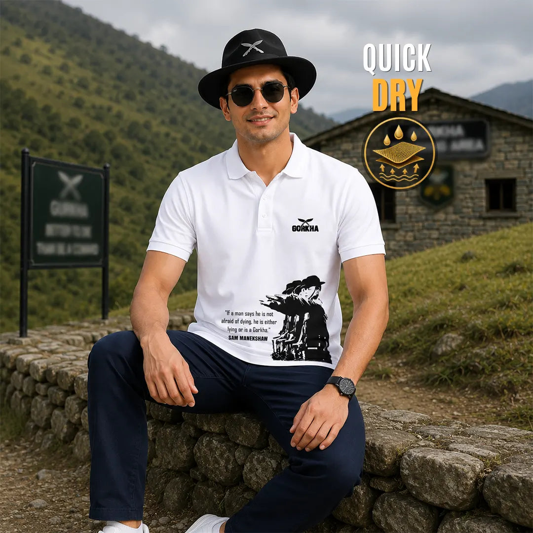 Men's Premium Gorkha Graphic Polo T-Shirt - Sam Manekshaw DTF Print, 210 GSM Nano Poly