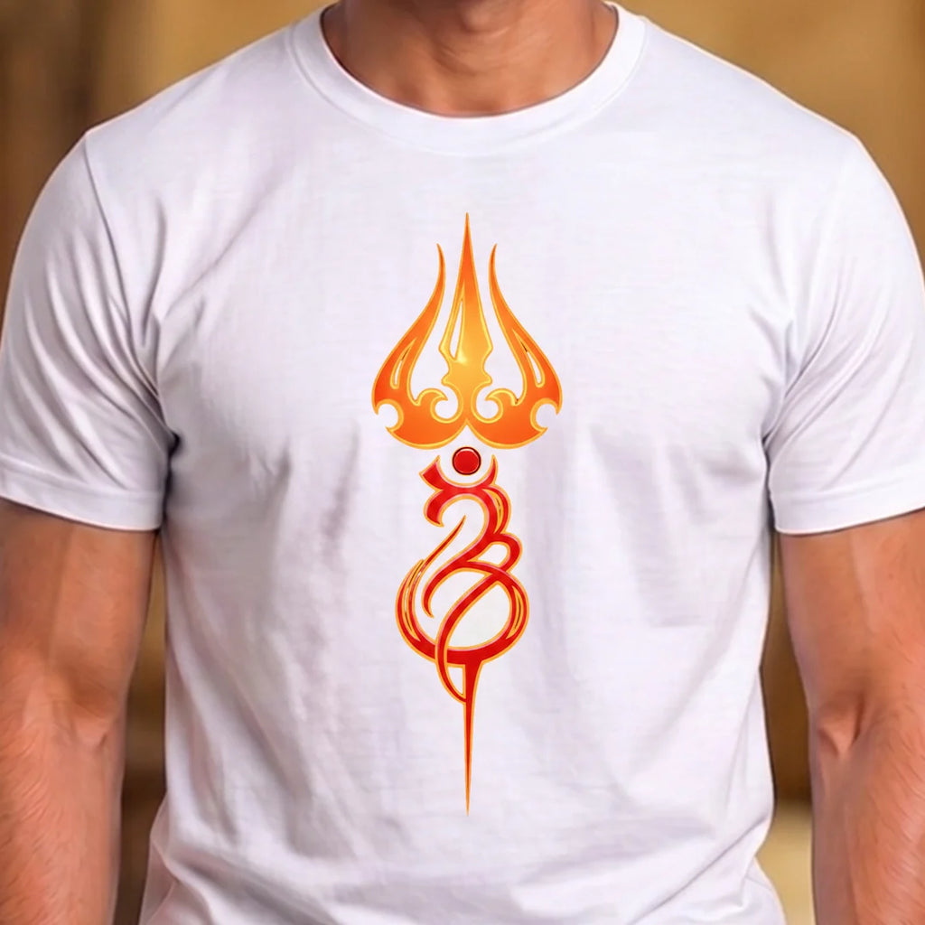 Men's Pure Cotton Regular Fit Mahadev Trishul Om Printed T-Shirt | 180 GSM Bio-Washed Spiritual Graphic Tee