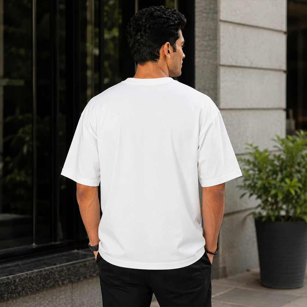 Men's "True Indian Never Quits" Oversized Graphic T-Shirt - 240 GSM Pure Cotton, Bio-Washed