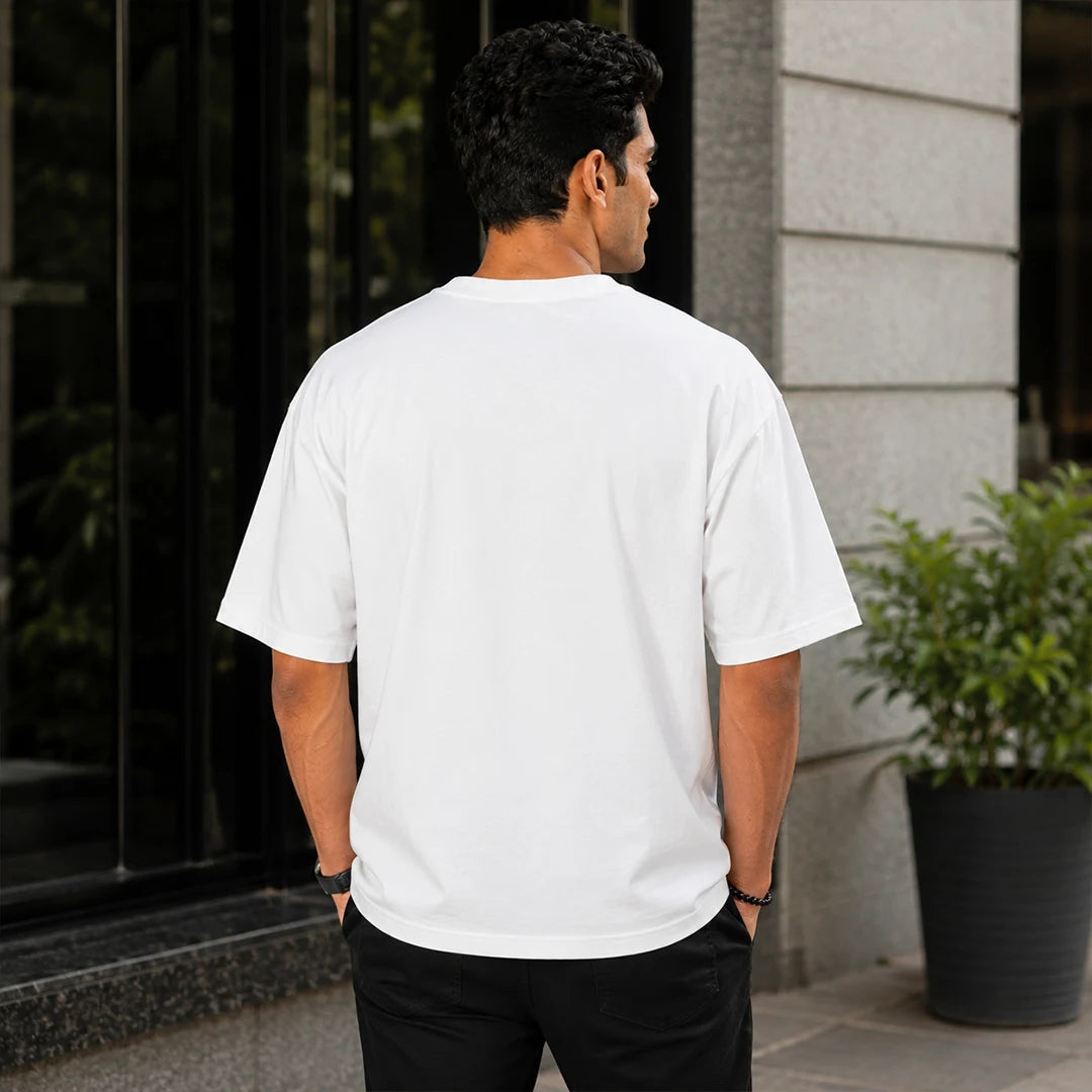 Men's "True Indian Never Quits" Oversized Graphic T-Shirt - 240 GSM Pure Cotton, Bio-Washed