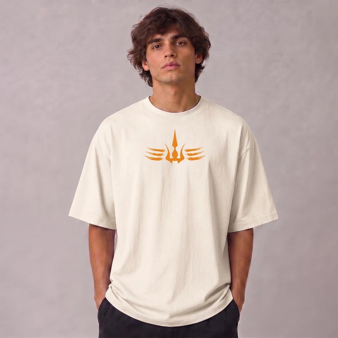 Mahadev Trishul Drop Shoulder T-Shirt | Heavyweight 240 GSM Pure Cotton