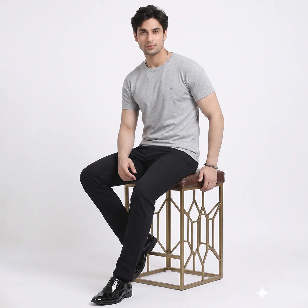 Premium Pure Cotton 180 GSM Regular Fit Round Neck T-Shirt – Double Bio-Washed Luxury Comfort
