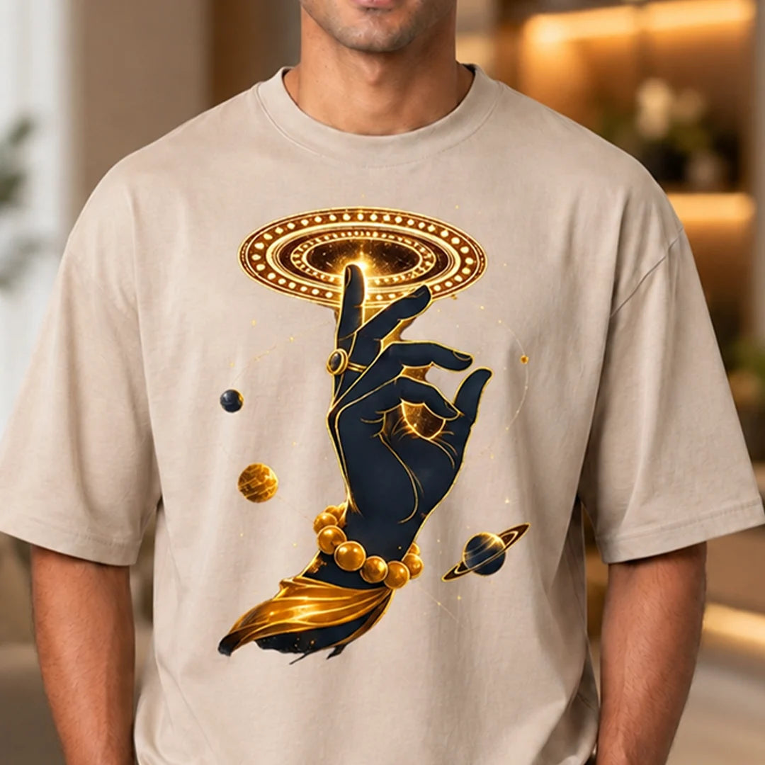 Men's Cosmic Chakra Divine Oversized Graphic T-Shirt - 240 GSM Pure Cotton, Bio-Washed