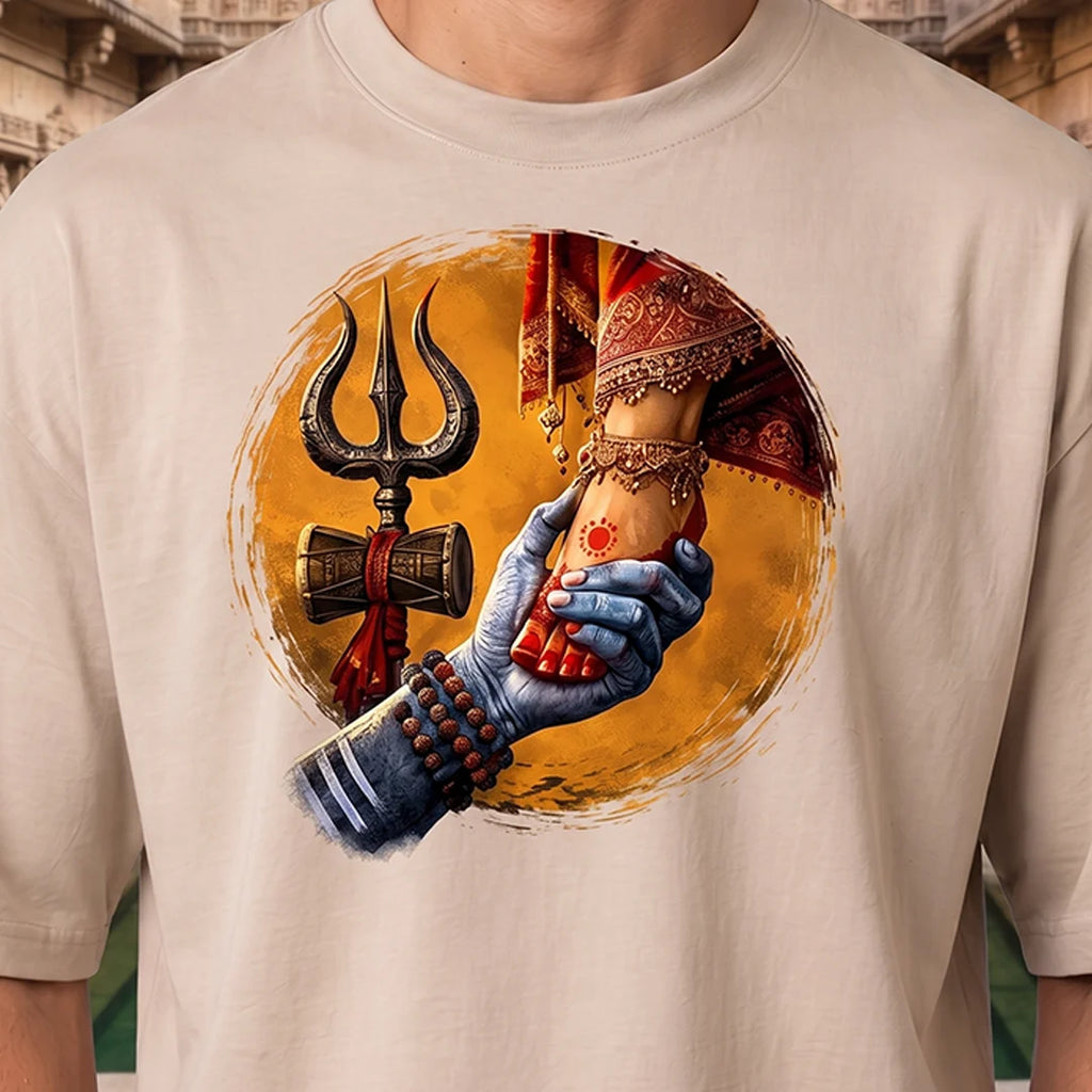 Premium Mahadev & Parvati Oversized Pure Cotton T-Shirt | 240 GSM Heavyweight Divine Graphic Tee