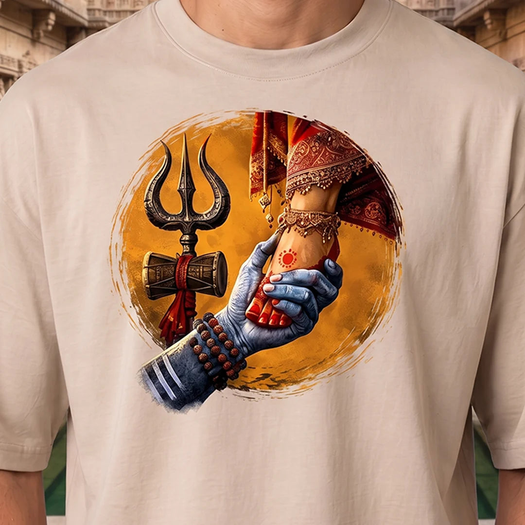 Premium Mahadev & Parvati Oversized Pure Cotton T-Shirt | 240 GSM Heavyweight Divine Graphic Tee