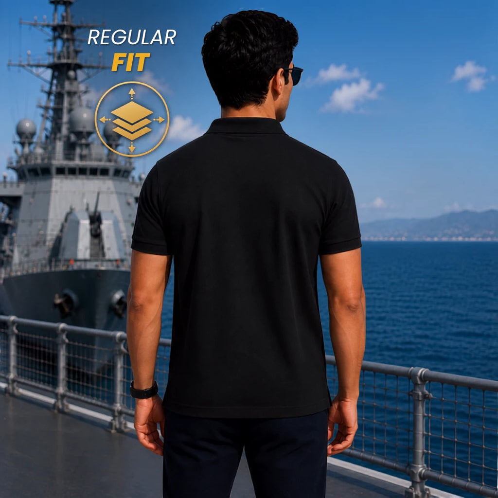 Excello Premium Indian Navy Tribute Polo T-Shirt | 210 GSM Nano Poly Regular Fit