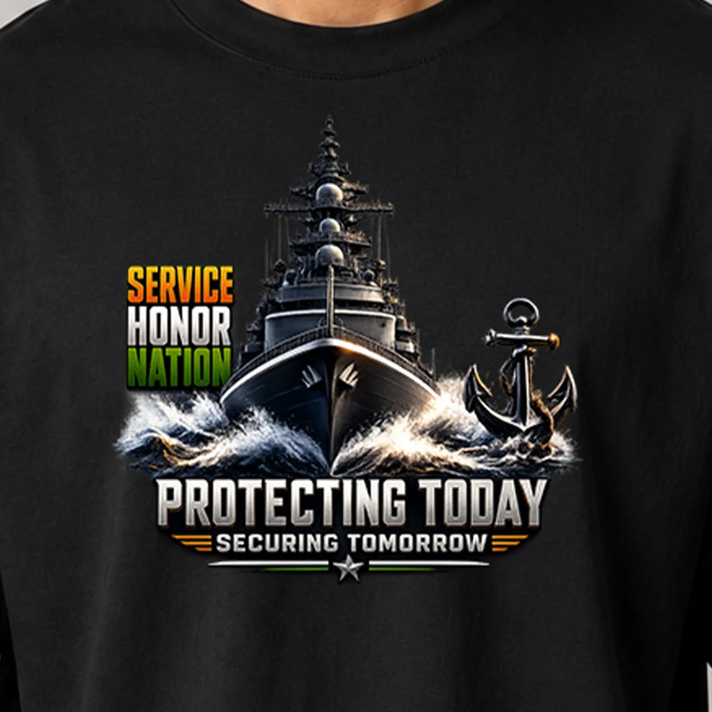 Indian Navy Warship Graphic Oversized T-Shirt - 240 GSM Pure Cotton