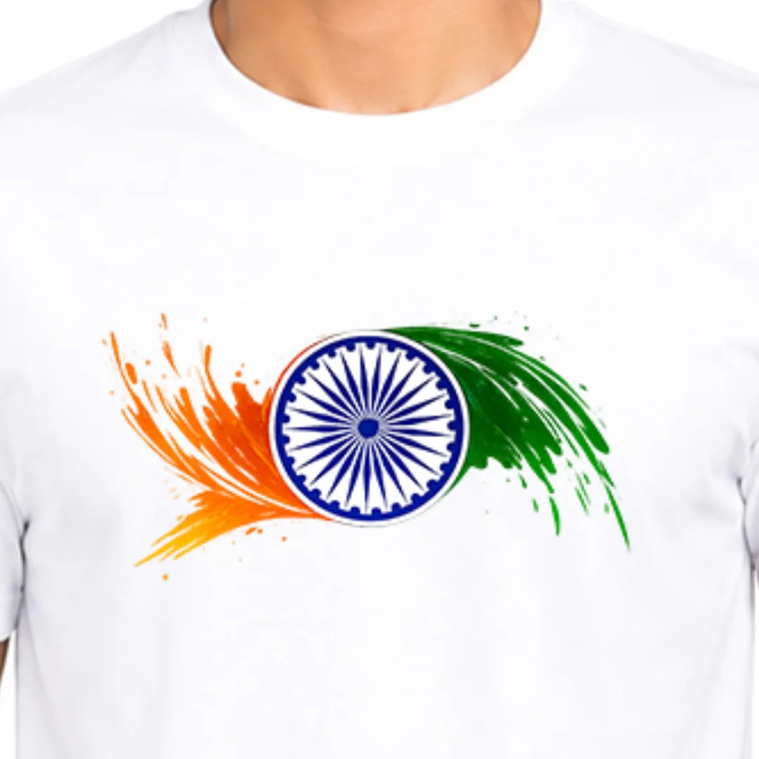 Premium Patriotic Ashoka Chakra T-Shirt | 180 GSM Pure Cotton, Bio-Washed Regular Fit
