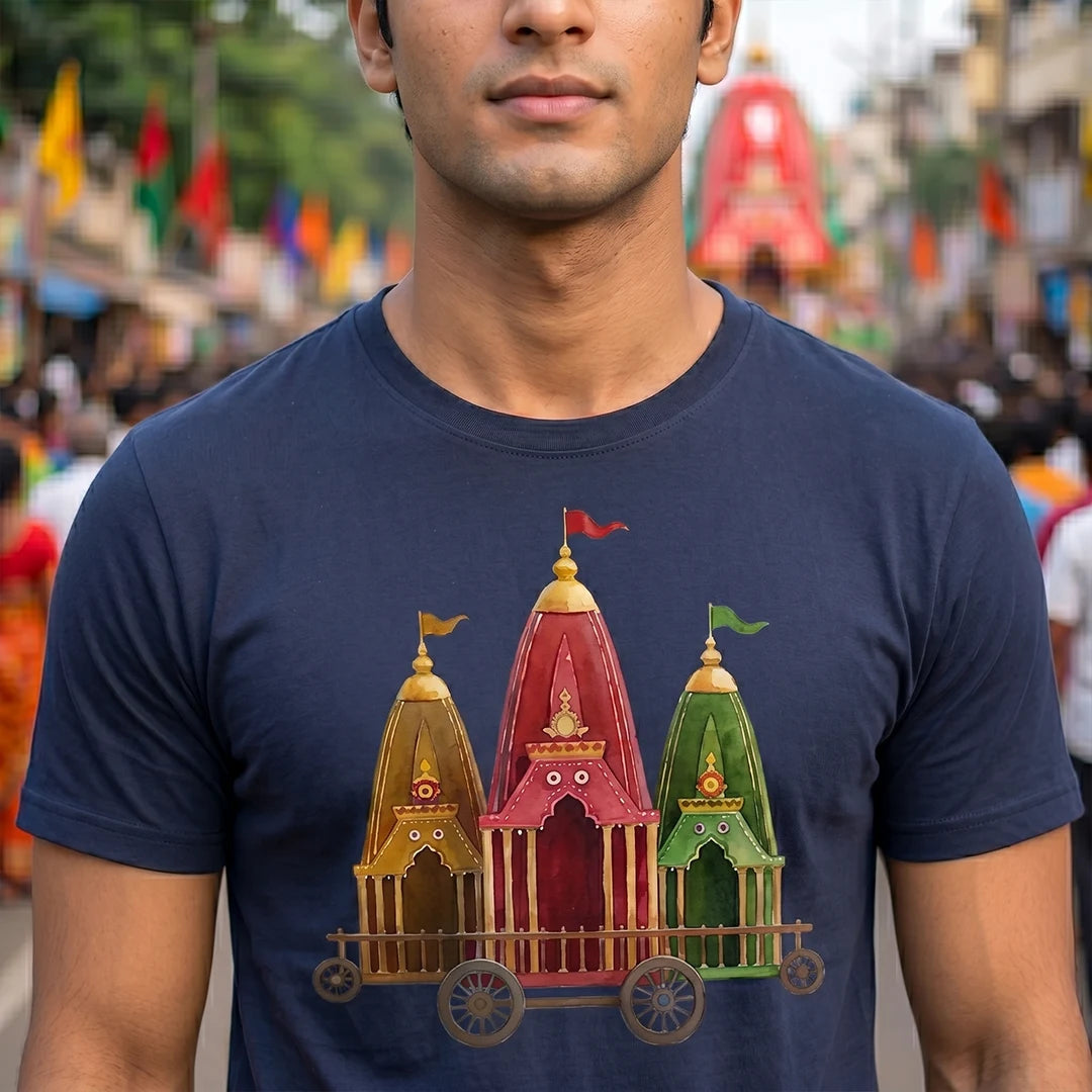 Premium Men's Pure Cotton Jagannath Puri Rath Yatra Chariot Graphic T-Shirt