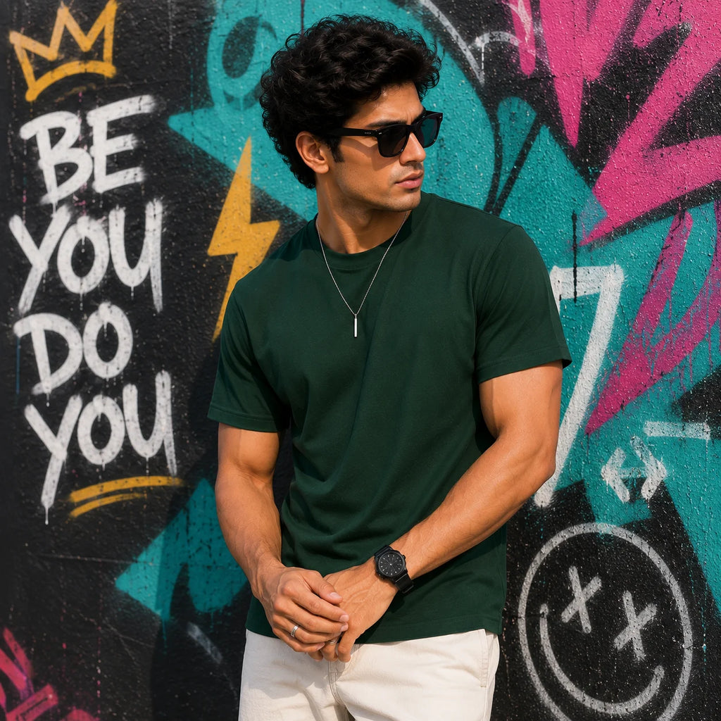 EXCELLO Men’s Plain Cotton T-Shirt (Regular Fit, Round Neck)