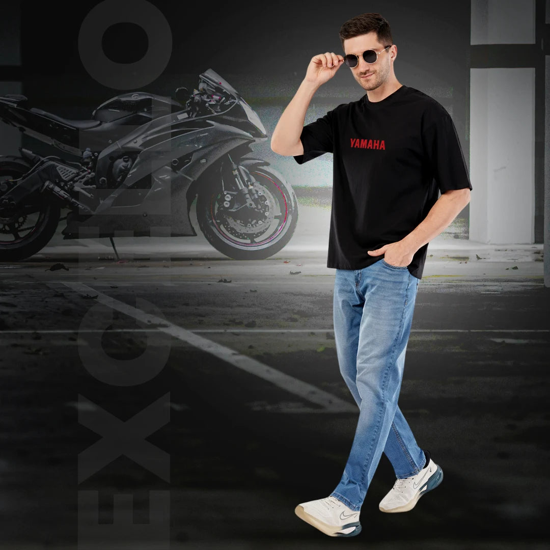 Yamaha YZF R6 Oversized Black T-Shirt for Men - Premium 240 GSM Rich Cotton Biker Graphic Tee