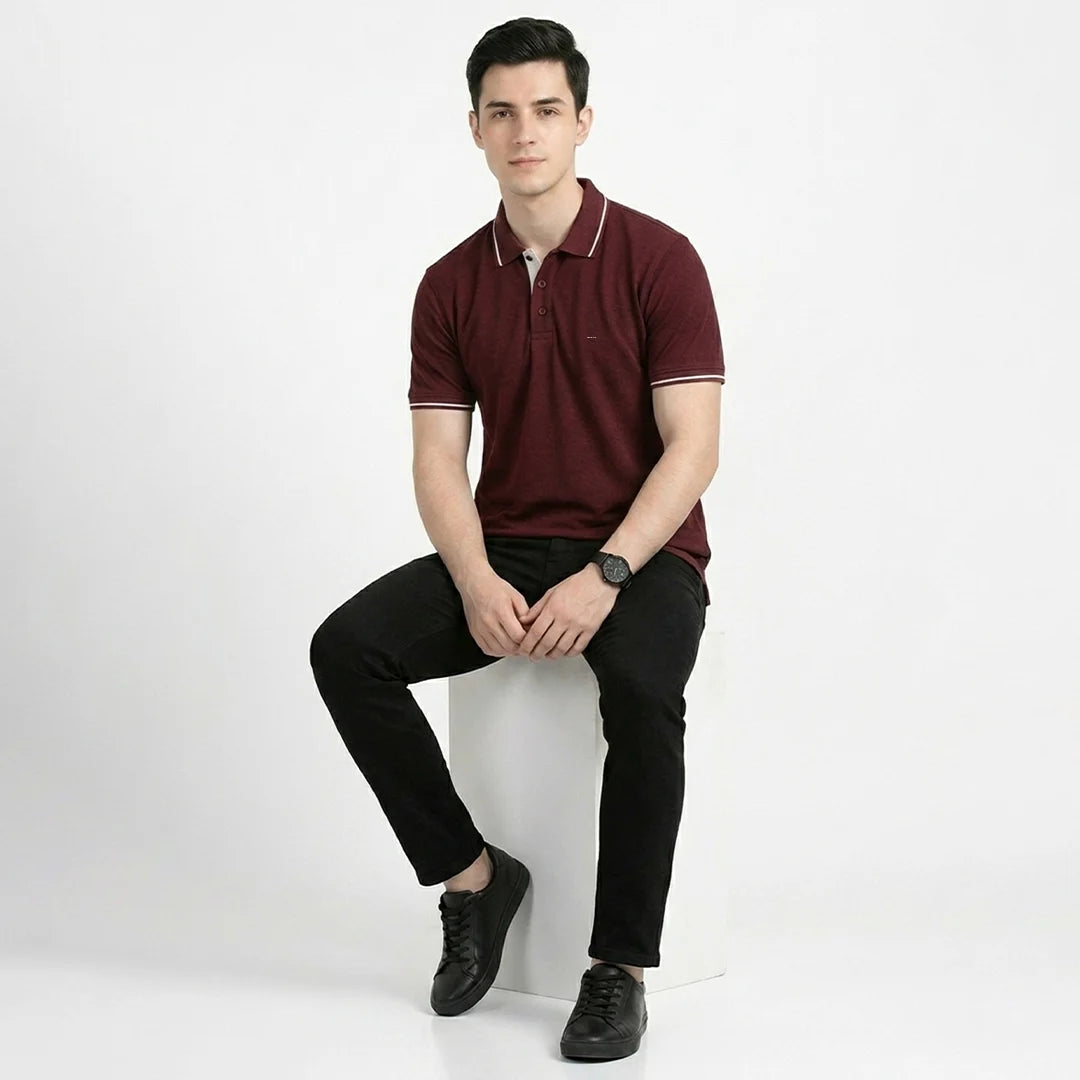 Premium Pure Cotton Regular Fit Tipping Polo Shirt - 270 GSM Bio-Washed