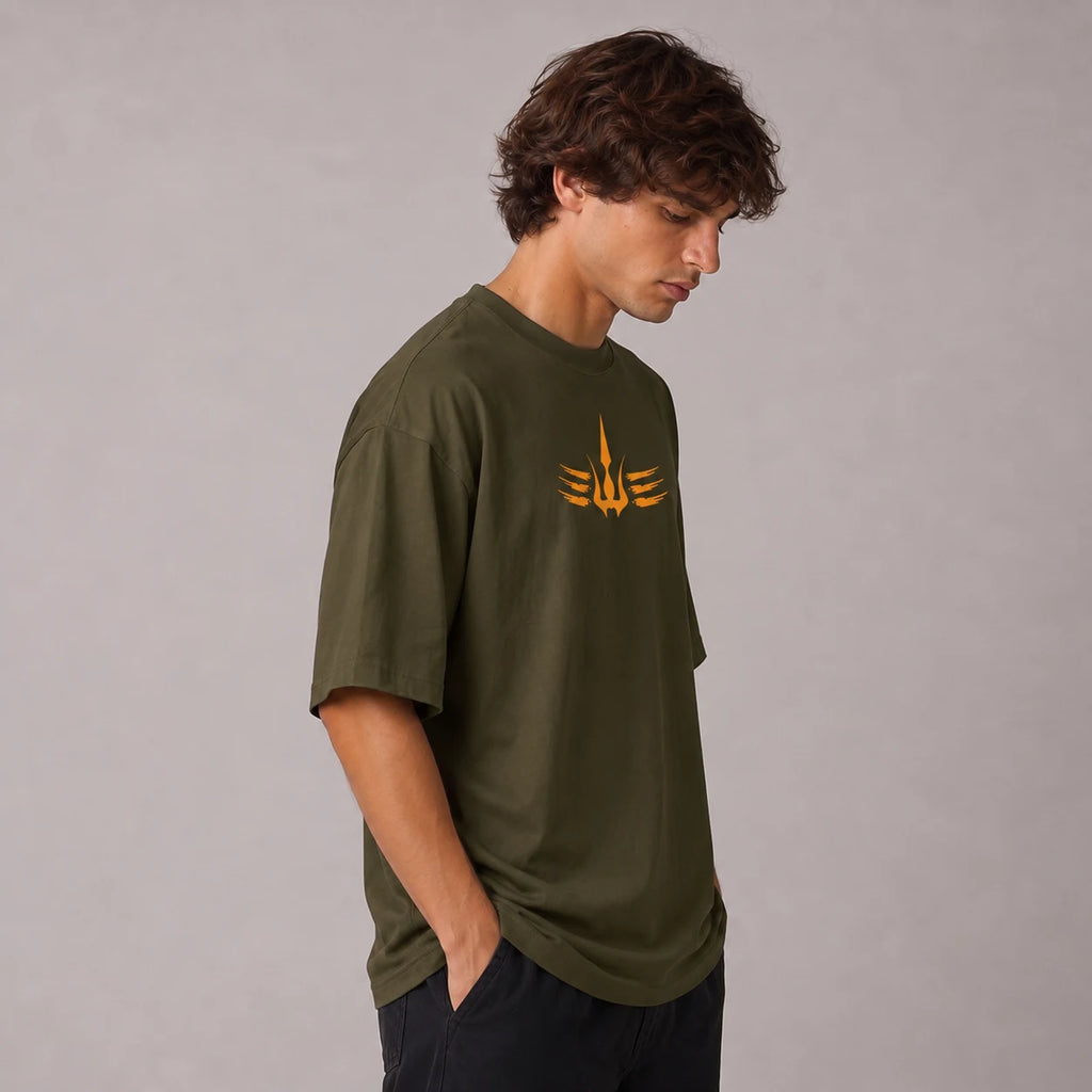 Mahadev Trishul Drop Shoulder T-Shirt | Heavyweight 240 GSM Pure Cotton