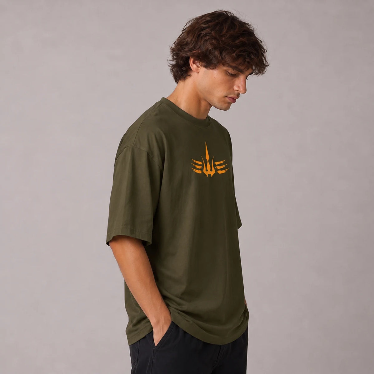 Mahadev Trishul Drop Shoulder T-Shirt | Heavyweight 240 GSM Pure Cotton