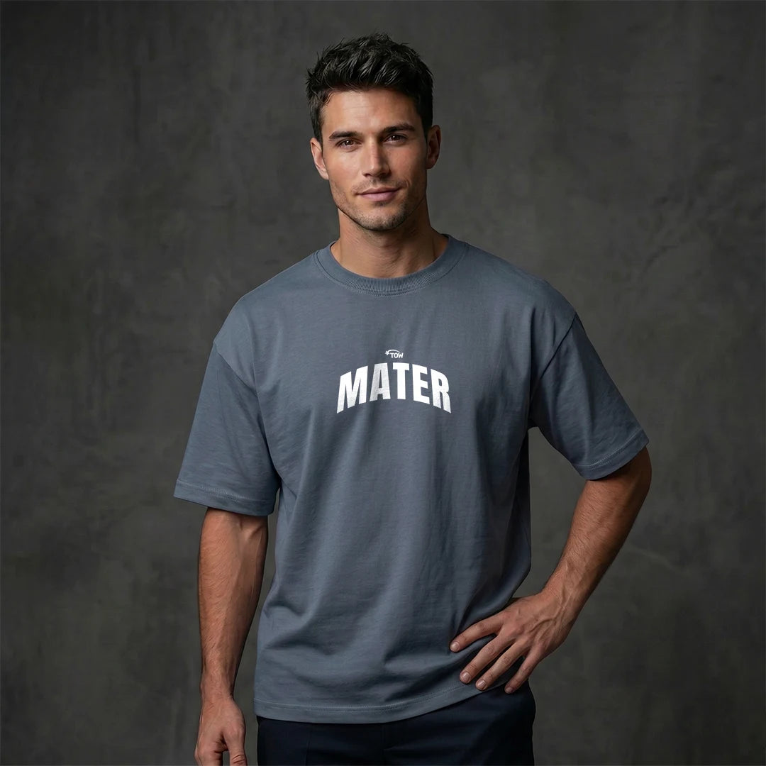 Vintage Tow Mater "Specifications" Graphic Oversized T-Shirt – Airforce Blue 240 GSM Nostalgic Tee