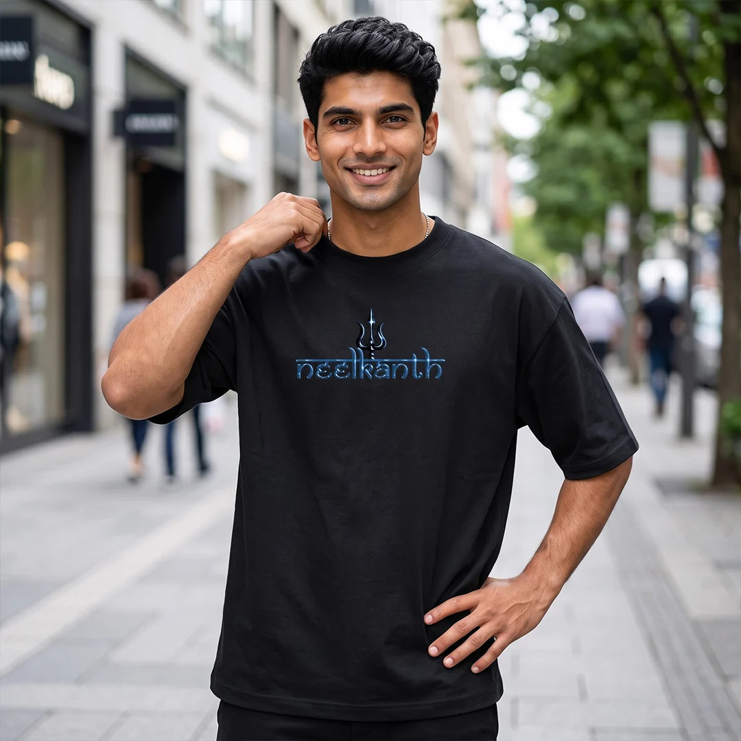 Premium Neelkanth Mahadev Oversized Pure Cotton T-Shirt | 240 GSM Heavyweight Spiritual Streetwear Graphic Tee