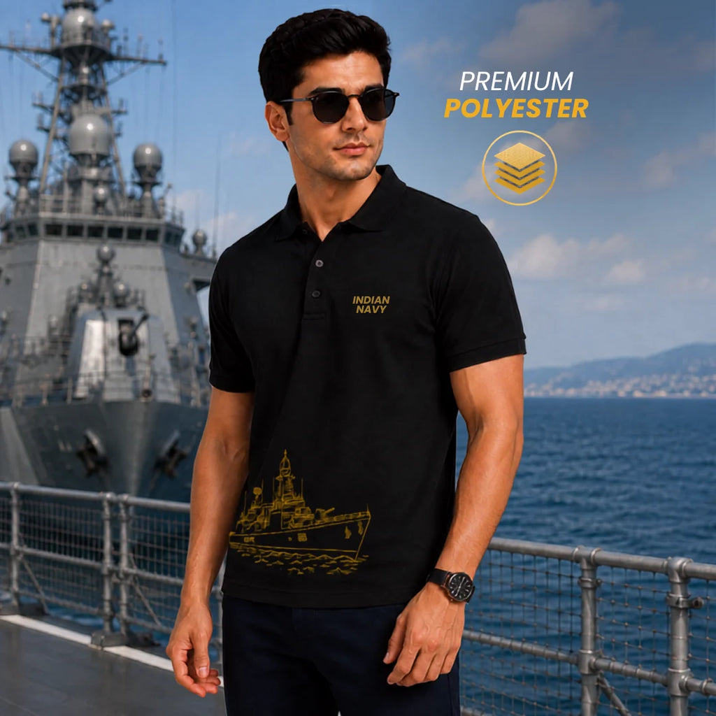 Excello Premium Indian Navy Tribute Polo T-Shirt | 210 GSM Nano Poly Regular Fit