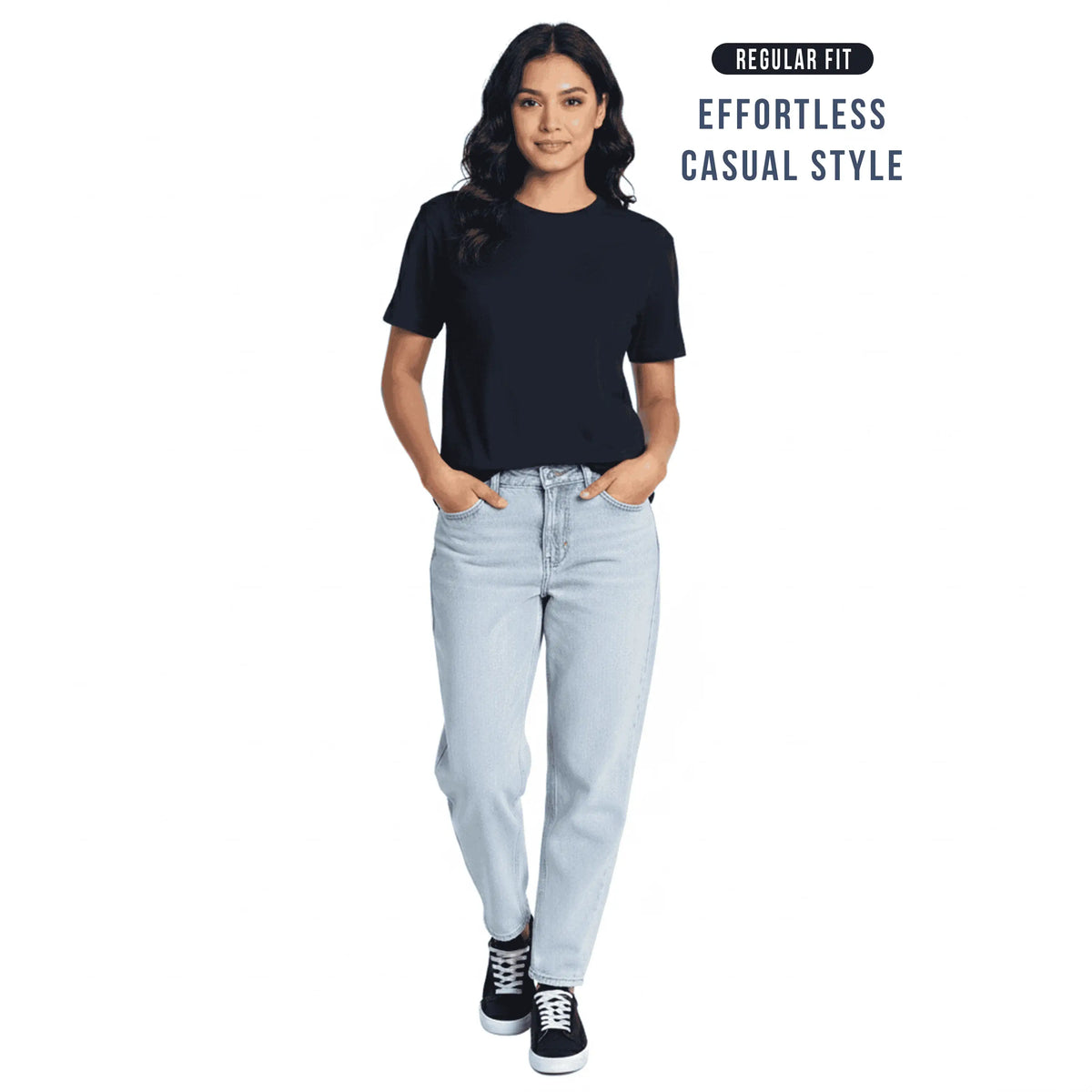 Premium 100% Organic Cotton Women’s Regular Fit Crew Neck T-Shirt – 180 GSM Bio-Washed Comfort Tee