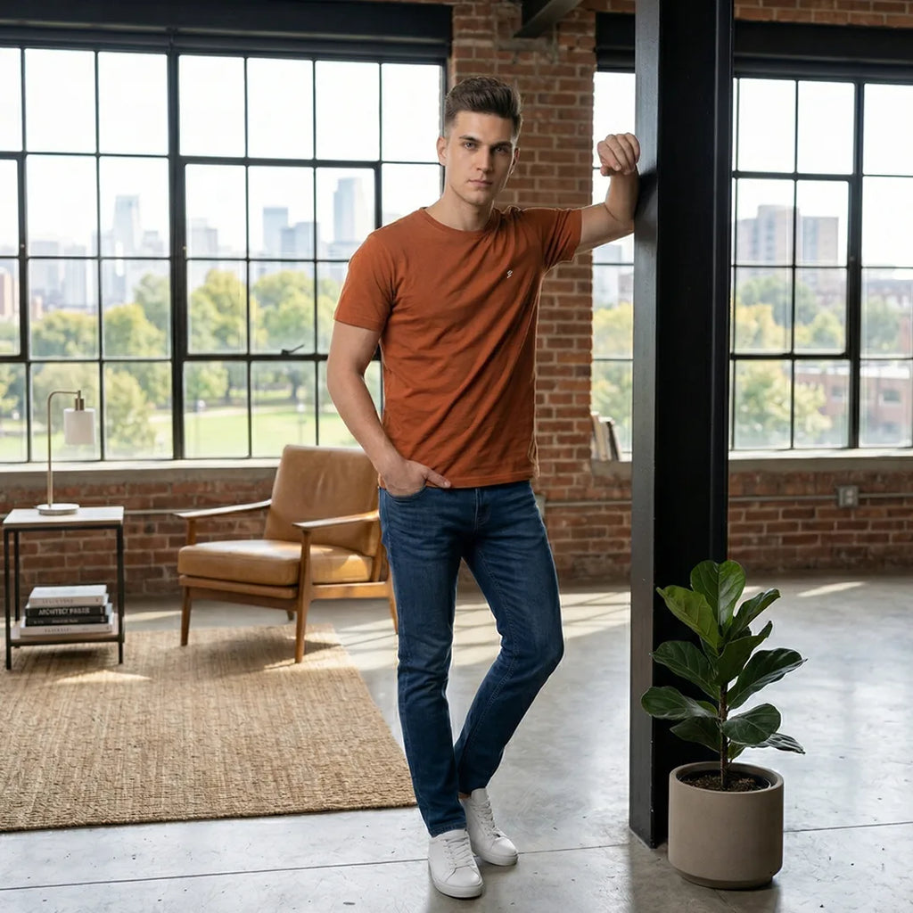 Men's Regular Fit Crew Neck T-Shirt, 100% Pure Cotton, 180 GSM, Breathable Everyday Wear