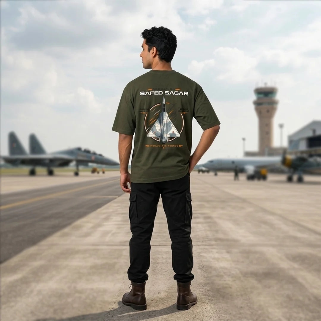 Men's Oversized Graphic T-Shirt - Operation Safed Sagar IAF Tribute, 240 GSM Pure Cotton, Bio-Washed