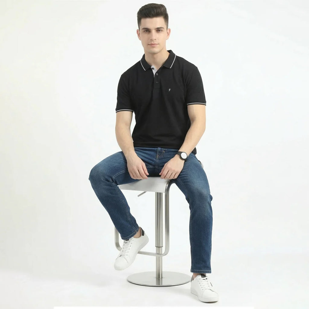 Premium 270 GSM Pure Cotton Biowash Tipping Polo T-Shirt - Heavyweight & Breathable