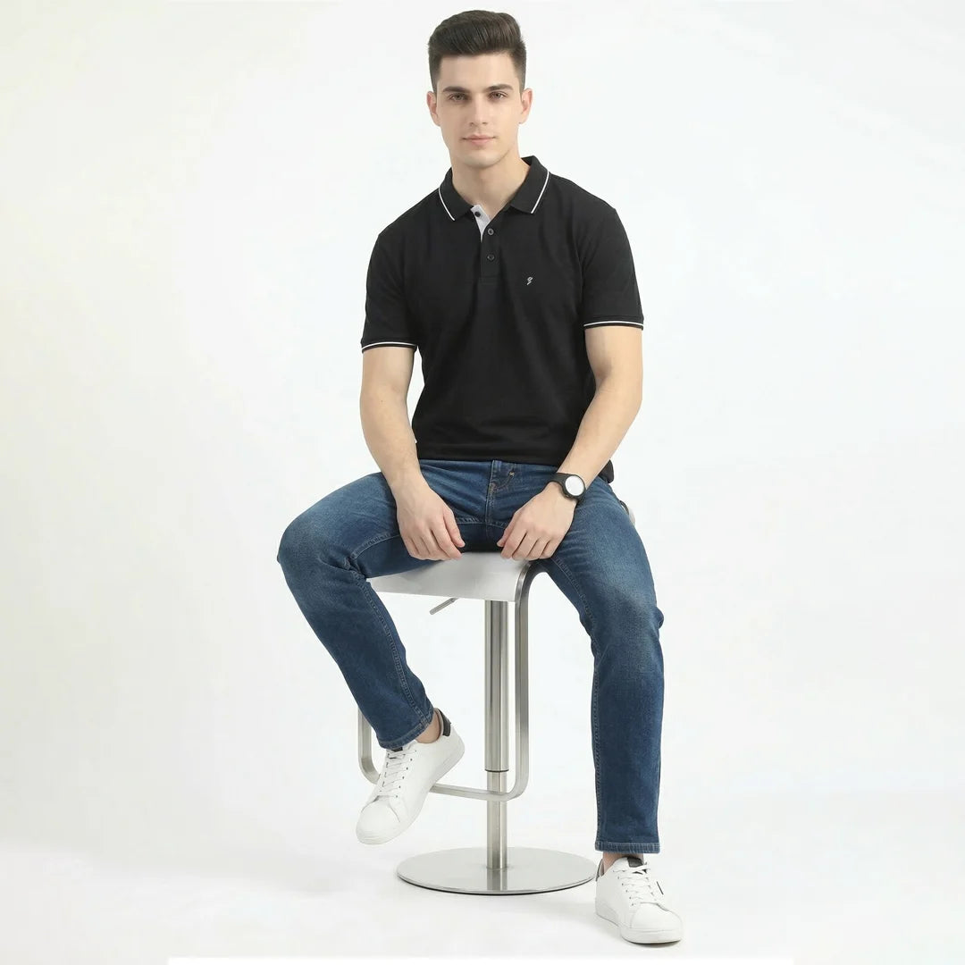 Premium 270 GSM Pure Cotton Biowash Tipping Polo T-Shirt - Heavyweight & Breathable