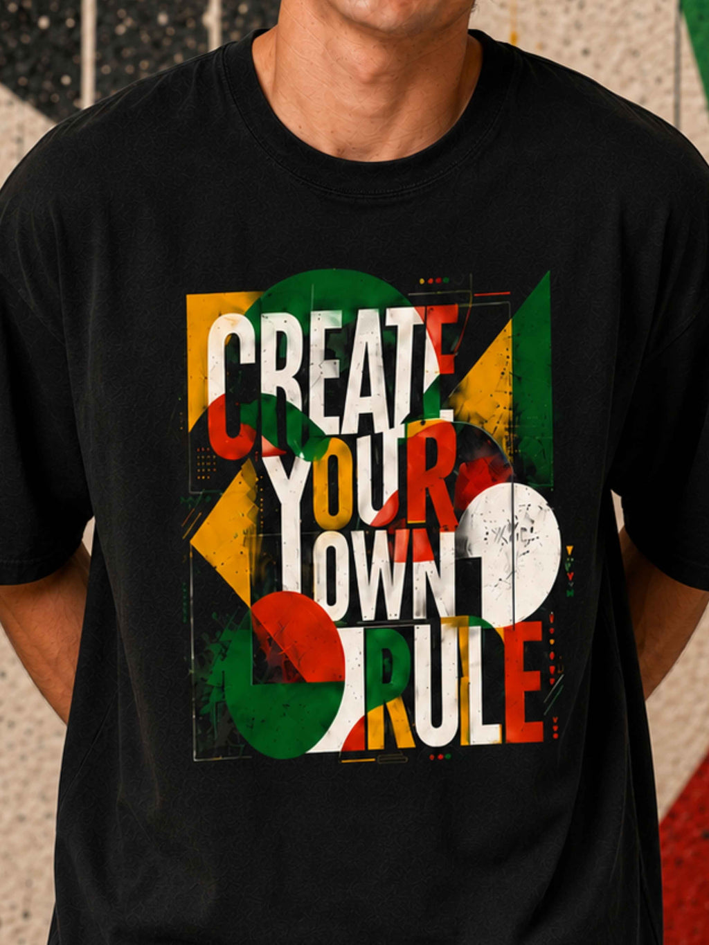 Excello Men's 'Create Your Own Rule' Abstract Graphic Oversized T-Shirt | Black