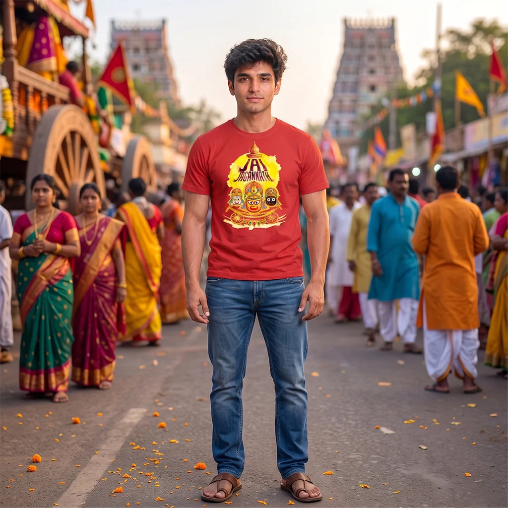 Men's Pure Cotton Jai Jagannath Holy Trinity Graphic Printed T-Shirt