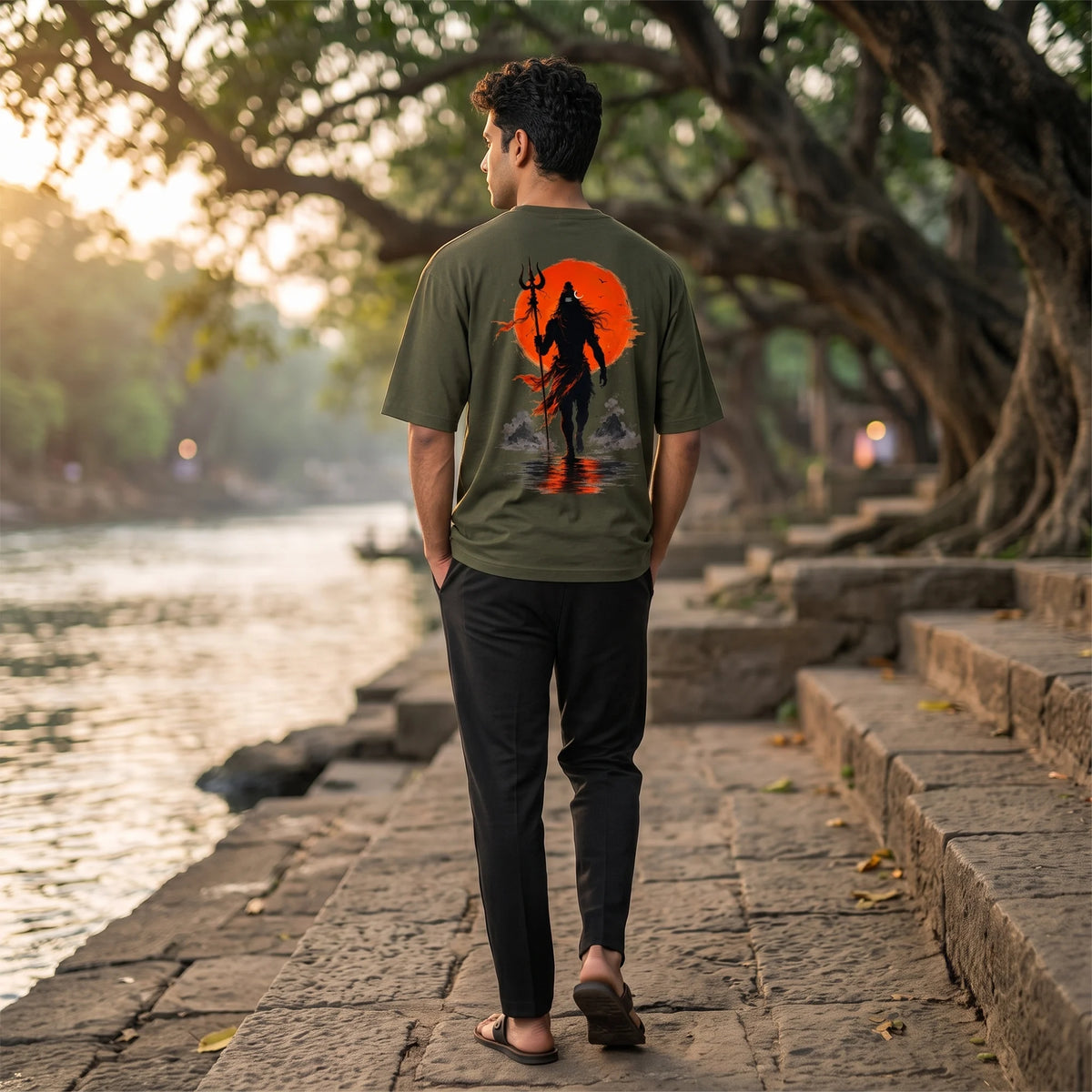 Lord Shiva Mahakal Graphic Printed Oversized T-Shirt | Premium 240 GSM Pure Cotton Breathable Dual-Print Devotional Tee