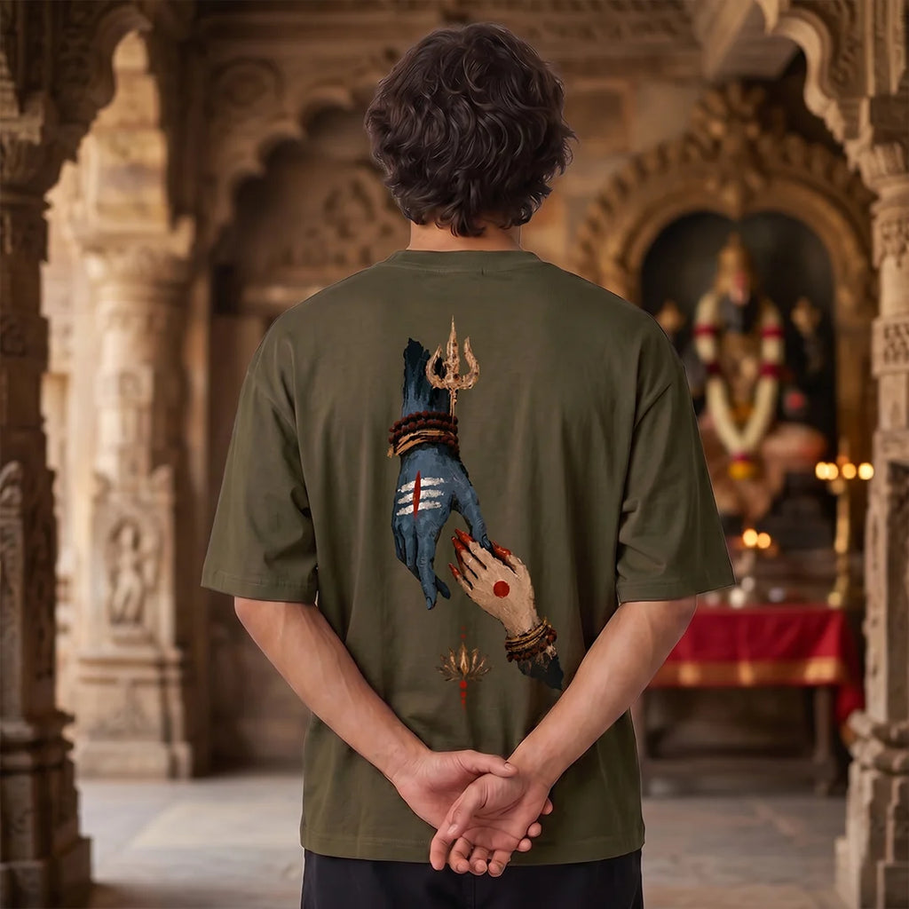 Premium Drop Shoulder T-Shirt | Shiva & Parvati Divine Print | 240 GSM Heavyweight