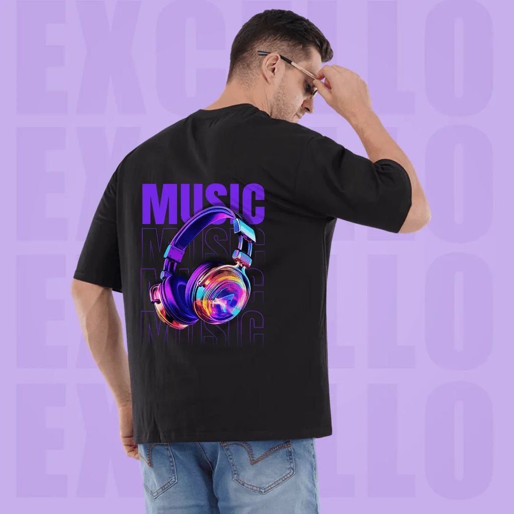 Oversized Music Graphic Back Print T-Shirt for Men