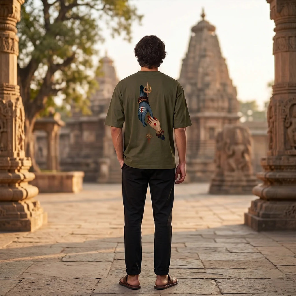Premium Drop Shoulder T-Shirt | Shiva & Parvati Divine Print | 240 GSM Heavyweight
