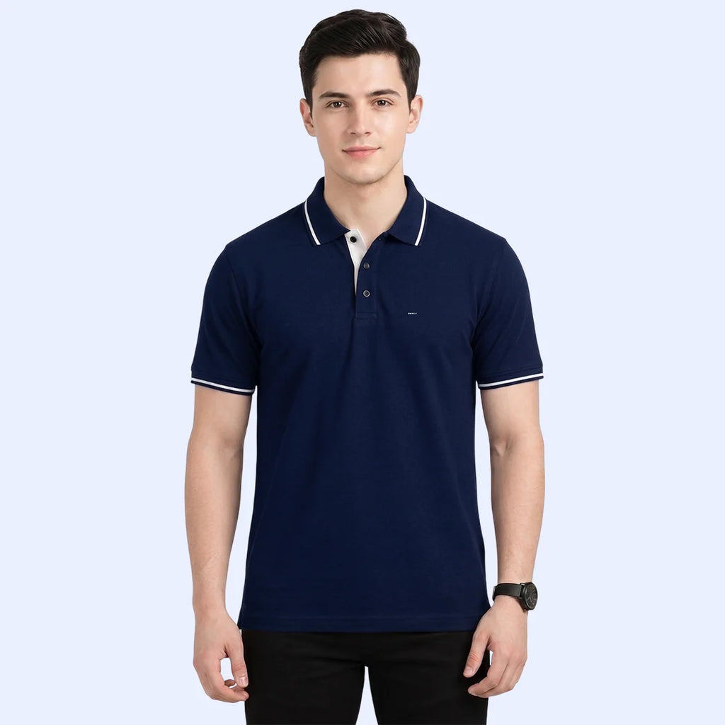 Premium Pure Cotton Regular Fit Tipping Polo Shirt - 270 GSM Bio-Washed