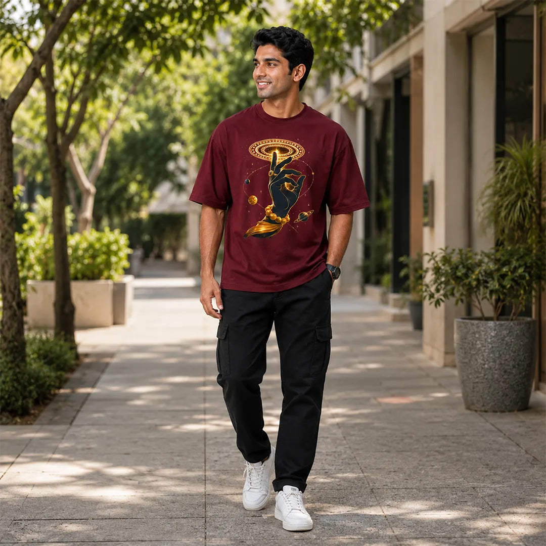 Men's Cosmic Chakra Divine Oversized Graphic T-Shirt - 240 GSM Pure Cotton, Bio-Washed