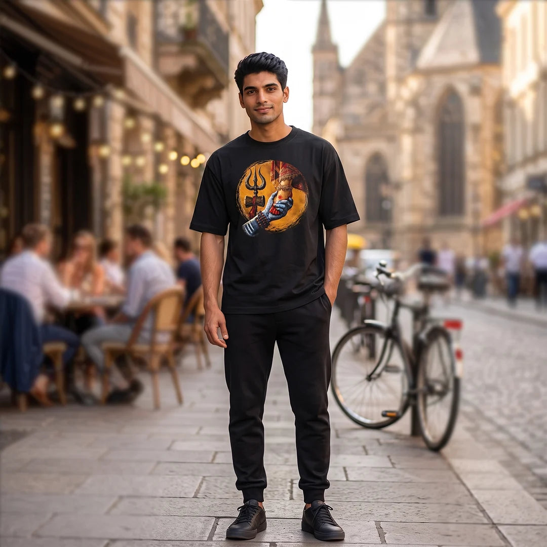 Premium Mahadev & Parvati Oversized Pure Cotton T-Shirt | 240 GSM Heavyweight Divine Graphic Tee
